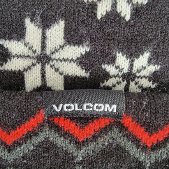 Volcom Winter Beanie Hat Fair Isle Nordic Unisex Black Snowflake Ski Outdoors - Picture 2 of 5